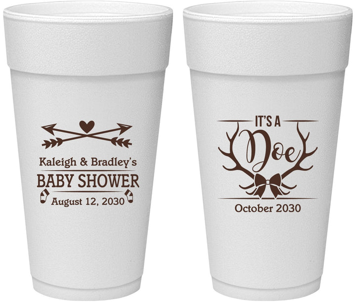 Personalized Baby Shower 24 oz Foam Cups - It’s A Doe Antler | 90001