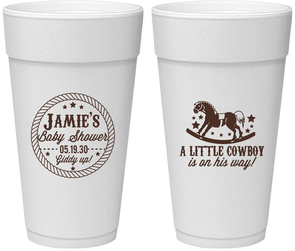 Personalized Baby Shower 24 oz Foam Cups - Little Cowboy | 90003