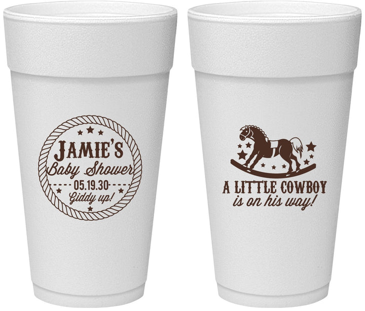 Personalized Baby Shower 24 oz Foam Cups - Little Cowboy | 90003