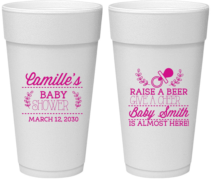 Personalized Baby Shower 24 oz Foam Cups - Raise A Beer | 90008