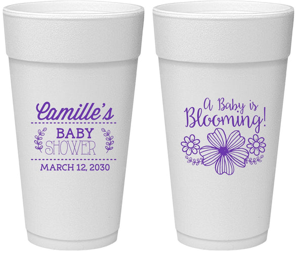 Personalized Baby Shower 24 oz Foam Cups - Blooming | 90009