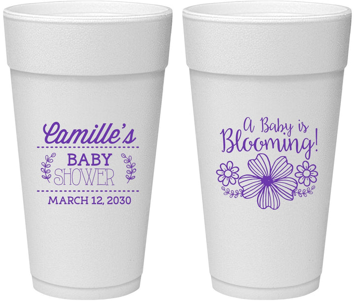 Personalized Baby Shower 24 oz Foam Cups - Blooming | 90009