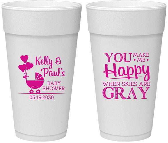 Personalized Baby Shower 24 oz Foam Cups - You Make Me Happy | 90010