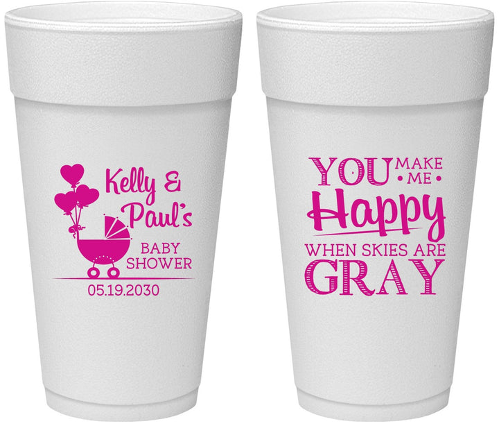 Personalized Baby Shower 24 oz Foam Cups - You Make Me Happy | 90010