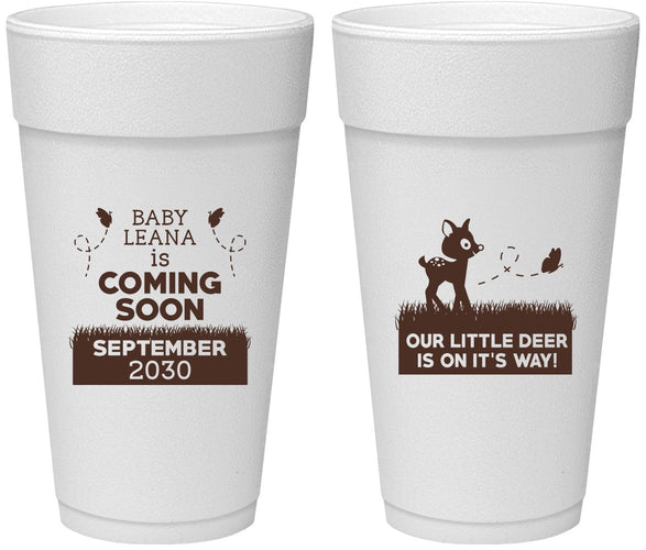 Personalized Baby Shower 24 oz Foam Cups - Little Deer On The Way | 90011