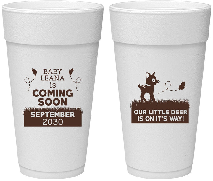Personalized Baby Shower 24 oz Foam Cups - Little Deer On The Way | 90011