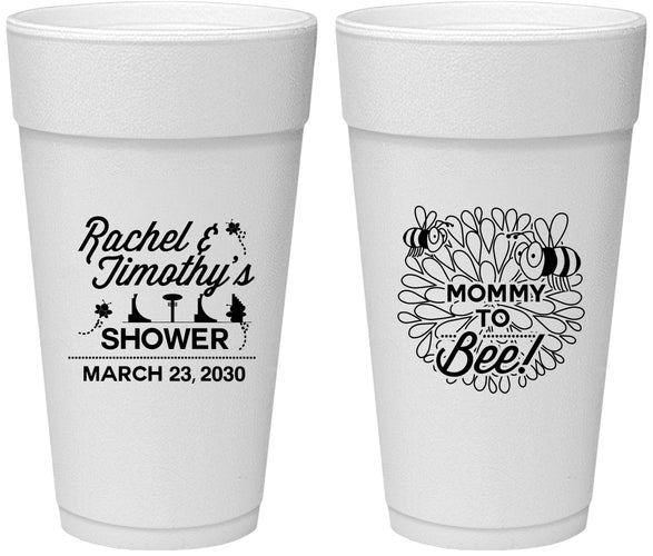Personalized Baby Shower 24 oz Foam Cups - Mommy To Bee | 90017