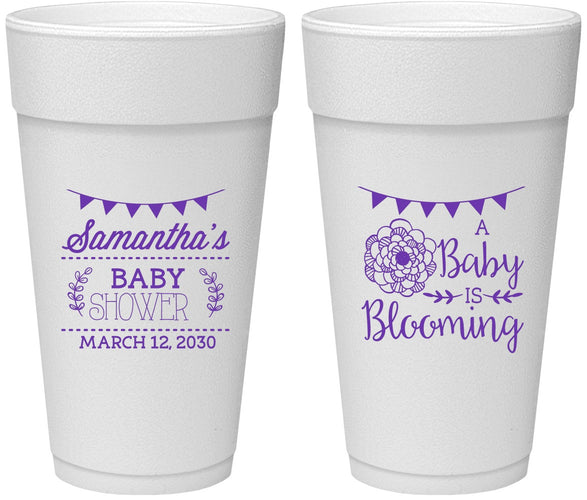 Personalized Baby Shower 24 oz Foam Cups - Blooming | 90020