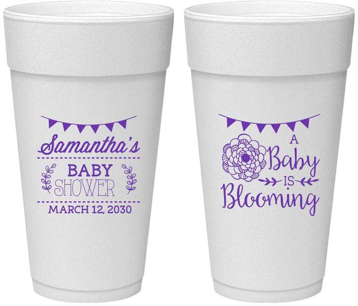 Personalized Baby Shower 24 oz Foam Cups - Blooming | 90020