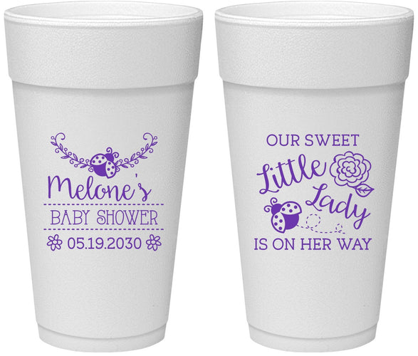 Personalized Baby Shower 24 oz Foam Cups - Little Lady On The Way | 90021