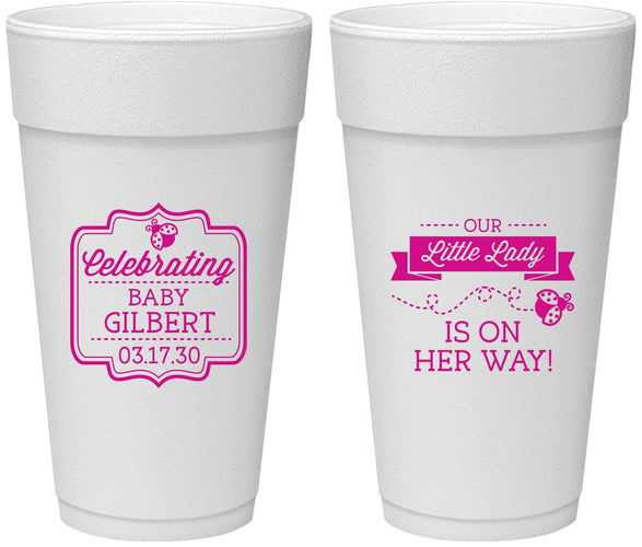 Personalized Baby Shower 24 oz Foam Cups - Little Lady On The Way | 90022