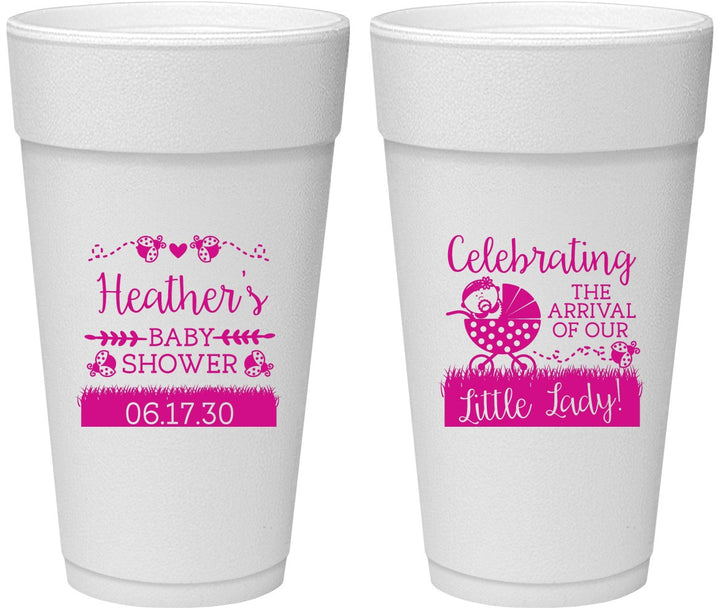Personalized Baby Shower 24 oz Foam Cups - Little Lady On The Way | 90023