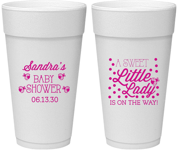 Personalized Baby Shower 24 oz Foam Cups - Sweet Little Lady | 90024