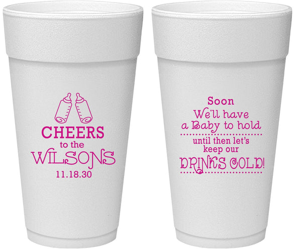 Personalized Baby Shower 24 oz Foam Cups - Cheers Bottle | 90031