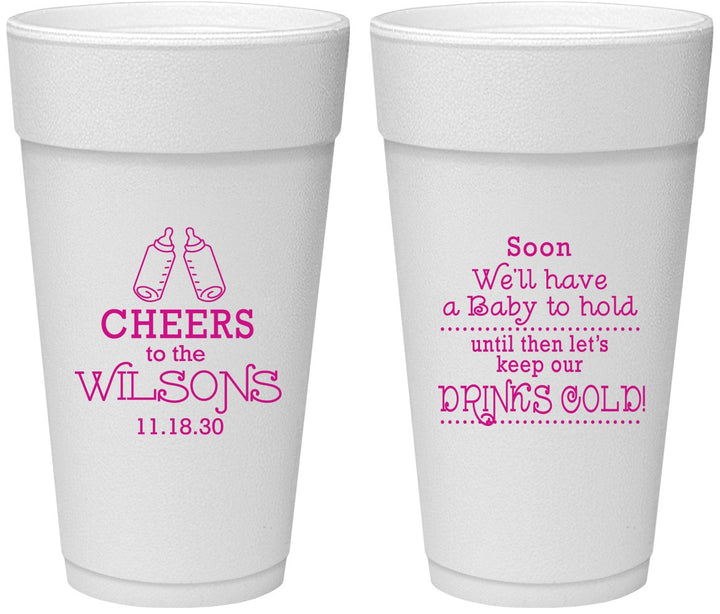 Personalized Baby Shower 24 oz Foam Cups - Cheers Bottle | 90031