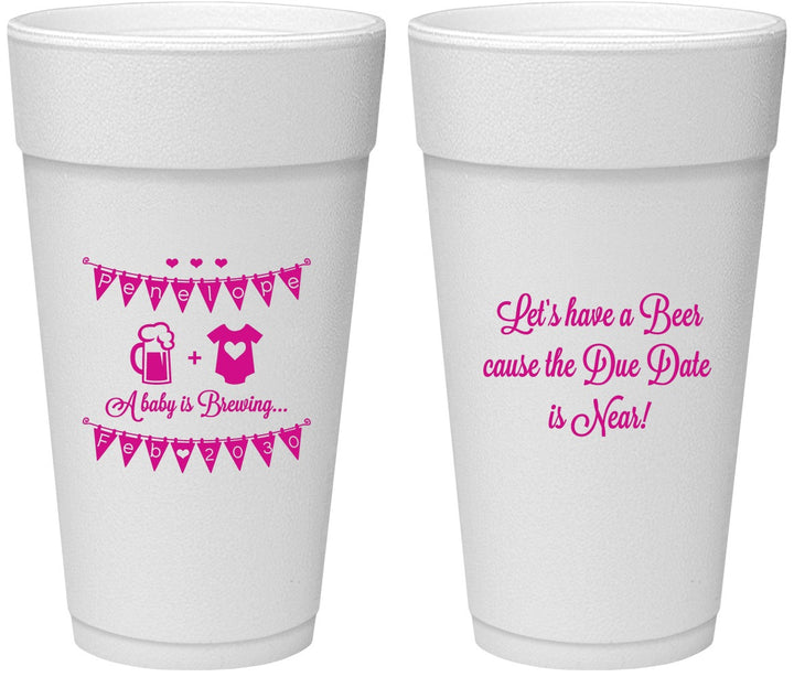Personalized Baby Shower 24 oz Foam Cups - Beer Due Date Is Near | 90032