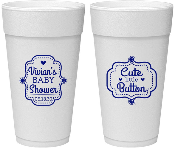 Personalized Baby Shower 24 oz Foam Cups - Cute Little Button | 90035