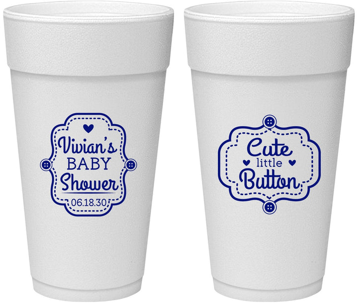 Personalized Baby Shower 24 oz Foam Cups - Cute Little Button | 90035