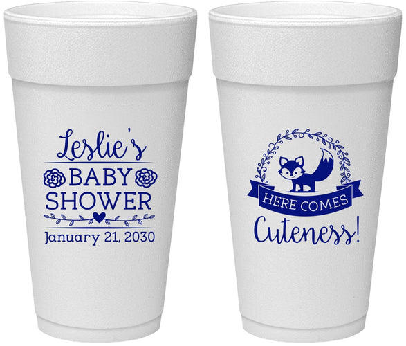 Personalized Baby Shower 24 oz Foam Cups - Fox Cuteness | 90036