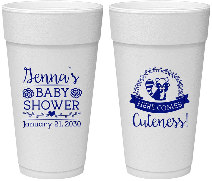 Personalized Baby Shower 24 oz Foam Cups - Racoon Cuteness | 90037