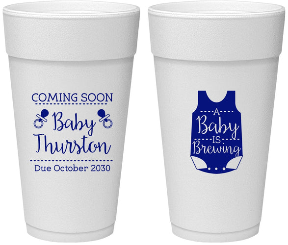 Personalized Baby Shower 24 oz Foam Cups - Baby Is Brewing | 90039