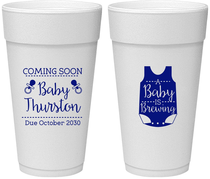 Personalized Baby Shower 24 oz Foam Cups - Baby Is Brewing | 90039