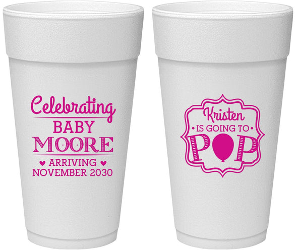 Personalized Baby Shower 24 oz Foam Cups - Going To Pop | 90040
