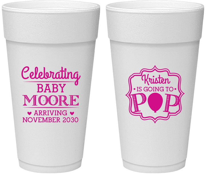 Personalized Baby Shower 24 oz Foam Cups - Going To Pop | 90040