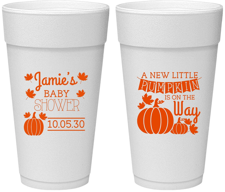 Personalized Baby Shower 24 oz Foam Cups - Pumpkin On The Way | 90042