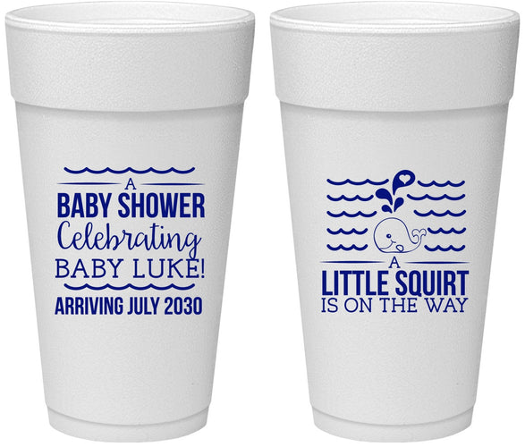 Personalized Baby Shower 24 oz Foam Cups - Little Squirt On The Way | 90043