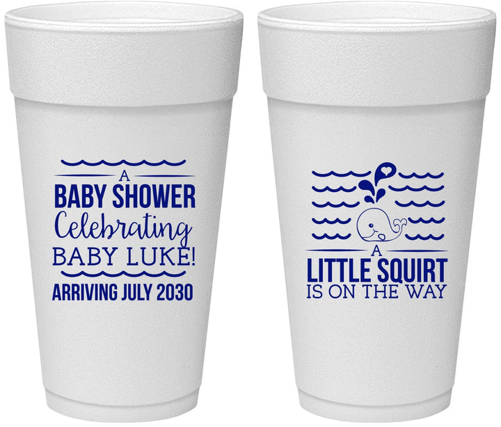 Personalized Baby Shower 24 oz Foam Cups - Little Squirt On The Way | 90043
