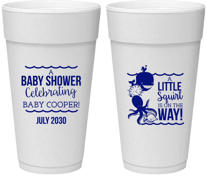 Personalized Baby Shower 24 oz Foam Cups - Little Squirt On The Way | 90045