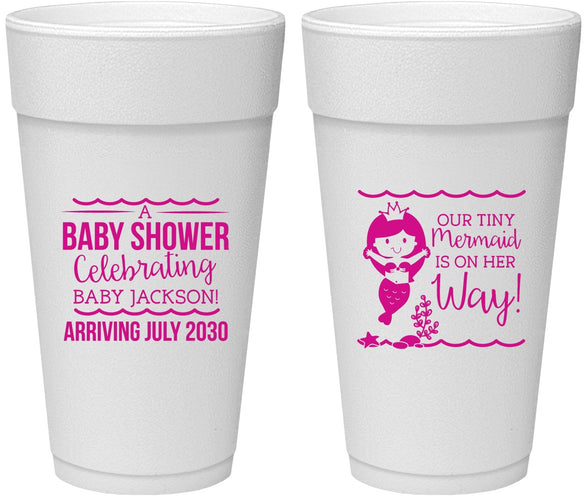 Personalized Baby Shower 24 oz Foam Cups - Mermaid On Her Way | 90046