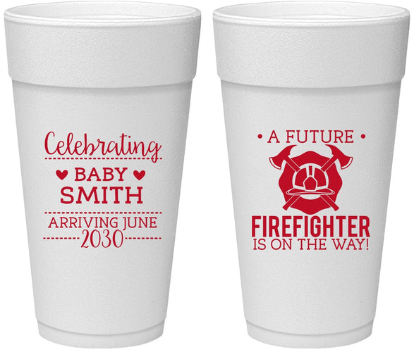 Personalized Baby Shower 24 oz Foam Cups - Future Firefighter | 90048