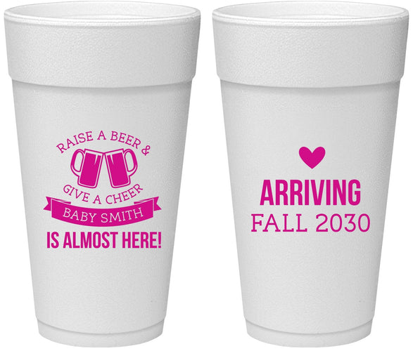 Personalized Baby Shower 24 oz Foam Cups - Raise A Beer | 90049