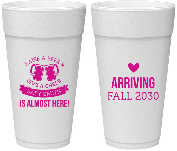 Personalized Baby Shower 24 oz Foam Cups - Raise A Beer | 90049