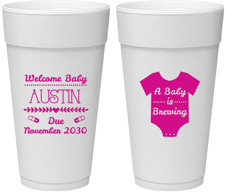 Personalized Baby Shower 24 oz Foam Cups - Baby Is Brewing | 90050