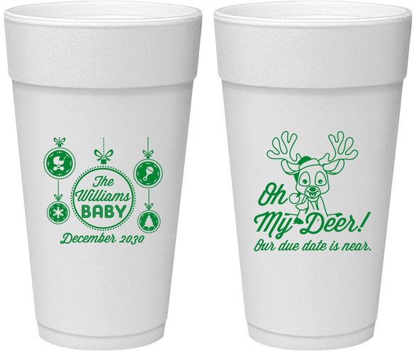 Personalized Baby Shower 24 oz Foam Cups - Oh My Deer Christmas | 90051