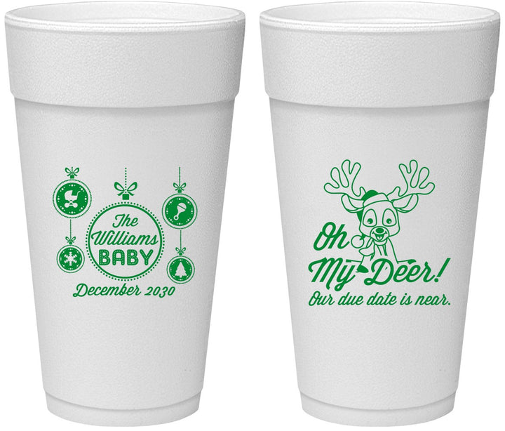 Personalized Baby Shower 24 oz Foam Cups - Oh My Deer Christmas | 90051