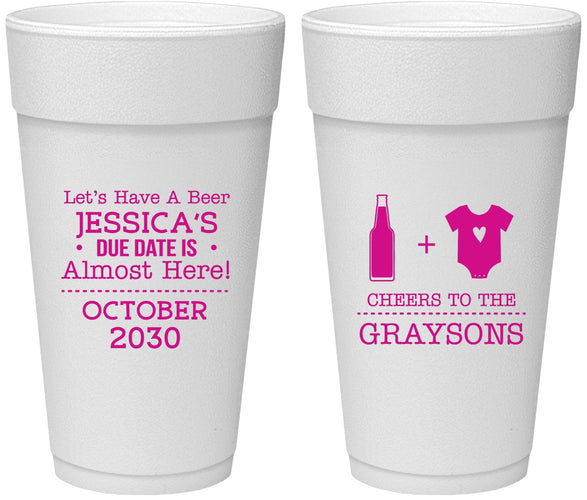 Personalized Baby Shower 24 oz Foam Cups - Due Date Almost Here | 90052