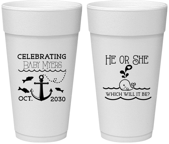 Personalized Baby Shower 24 oz Foam Cups - Gender Reveal Whale | 90053