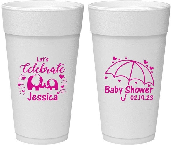 Personalized Baby Shower 24 oz Foam Cups - Elephant Lets Celebrate | 90058