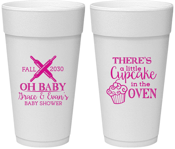 Personalized Baby Shower 24 oz Foam Cups - Cupcake In The Oven | 90059