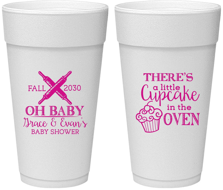Personalized Baby Shower 24 oz Foam Cups - Cupcake In The Oven | 90059
