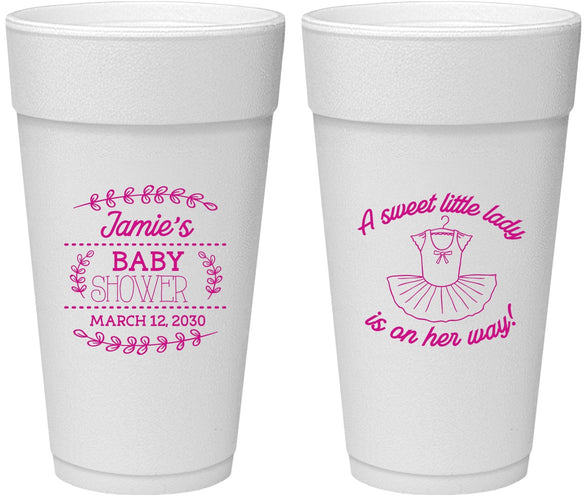 Personalized Baby Shower 24 oz Foam Cups - Sweet Little Lady | 90061