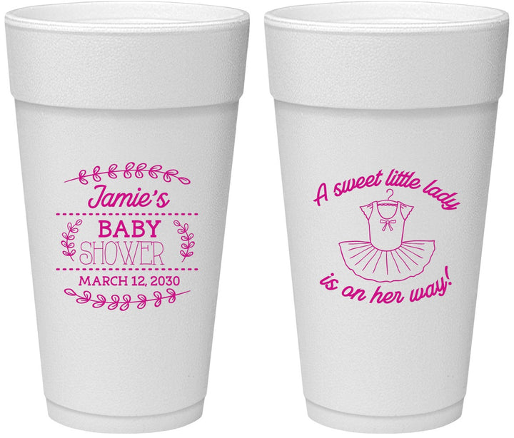 Personalized Baby Shower 24 oz Foam Cups - Sweet Little Lady | 90061