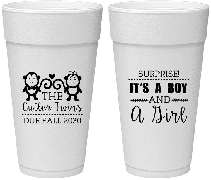 Personalized Baby Shower 24 oz Foam Cups - Gender Reveal Boy Or Girl | 90063