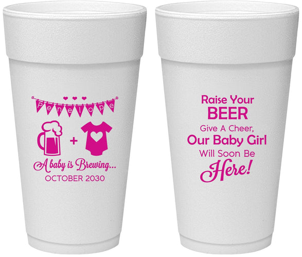 Personalized Baby Shower 24 oz Foam Cups - Raise Your Beer | 90065