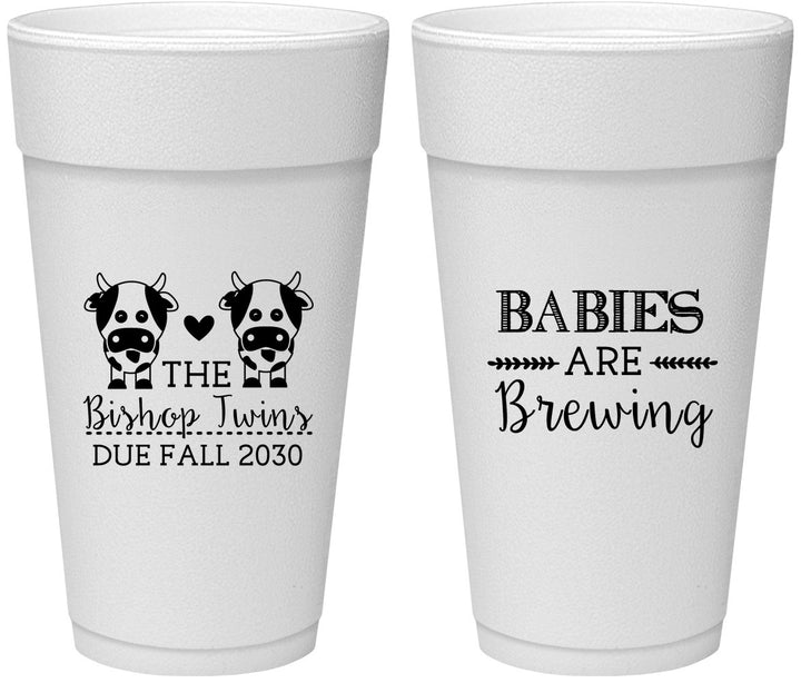 Personalized Baby Shower 24 oz Foam Cups - Twins Baby Cows | 90072