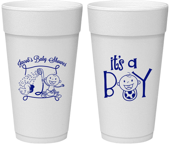 Personalized Baby Shower 24 oz Foam Cups - It’s A Boy | 90076